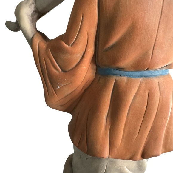 Vintage Asian Handcrafted Farmer Statue in Orange and Brown - Picture 7 of 8